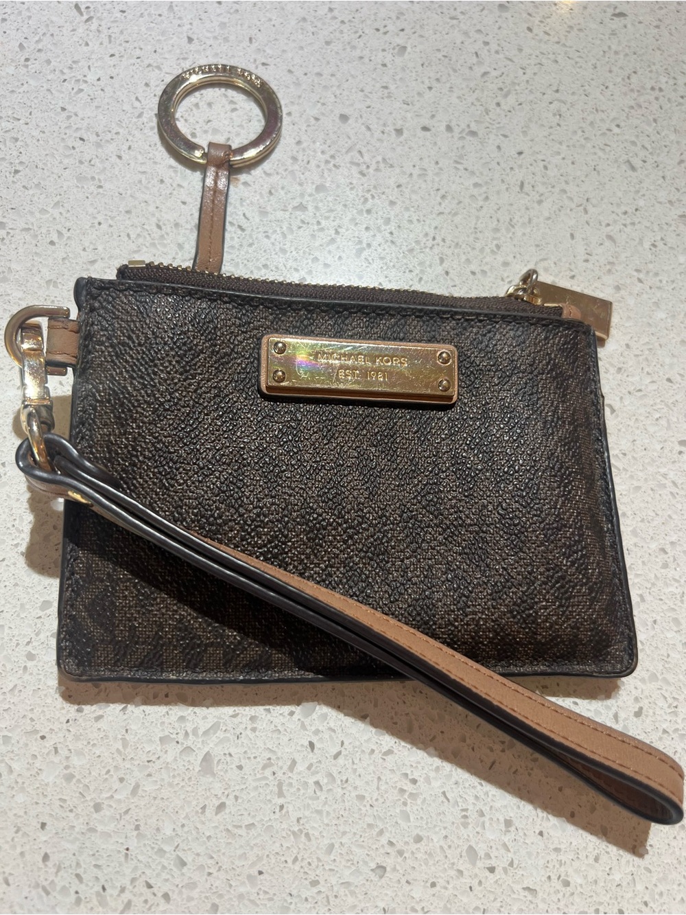 Michael Kors Jet Set Black and Brown Logo Wristlet Keyring